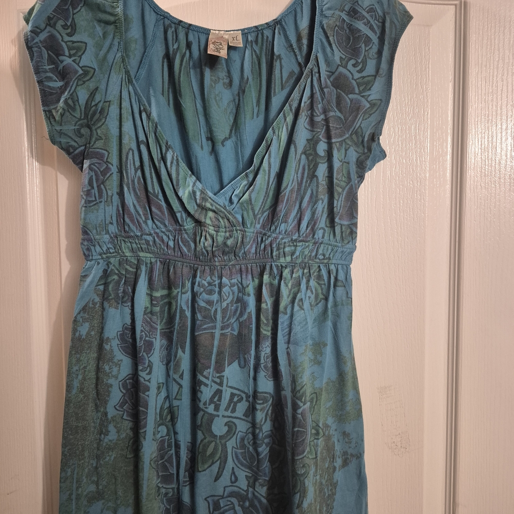 L8teR Teal Floral V-Neck Blouse
